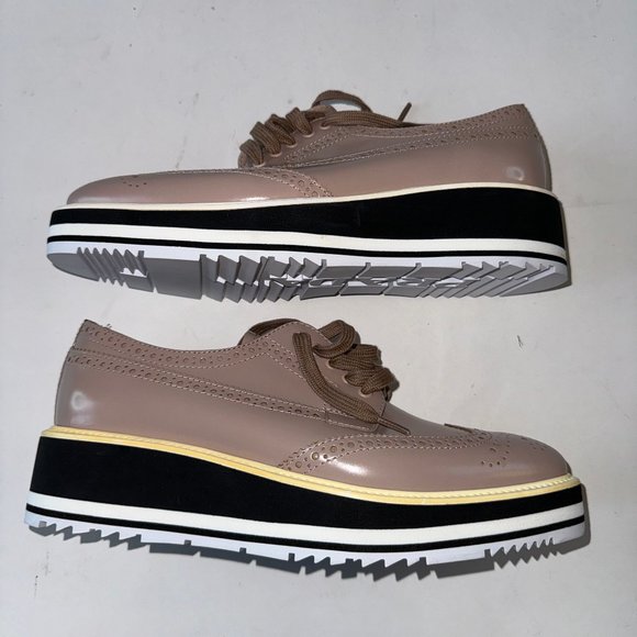 PRADA Brushed Perforated Leather Platform Jute Espadrille Brogue Loafers EU 38.5 - Picture 1 of 11